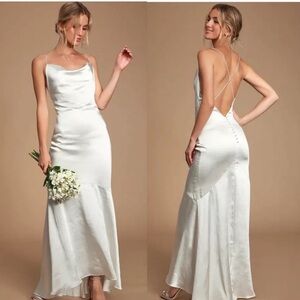 Elliatt Aisle Dress in White Size XS NWT Bridal Open Back Sleeveless Satin Maxi